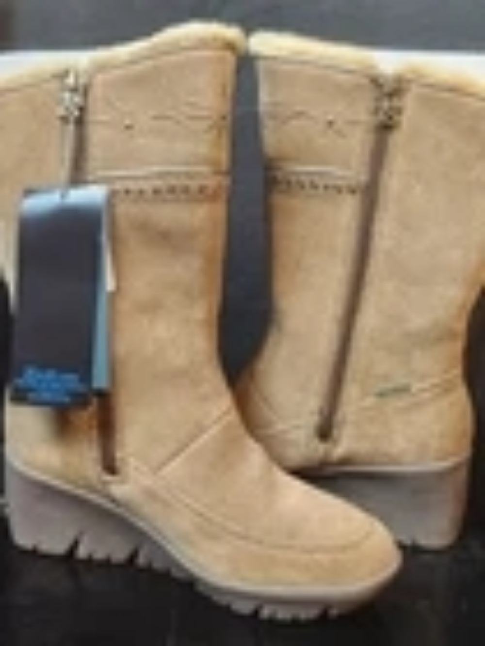 Brilliant Women Sz 6 Honey Brown/Tan Suede Faux Fur Waterproof 1/2 Calf Boot NIB - Picture 14 of 16